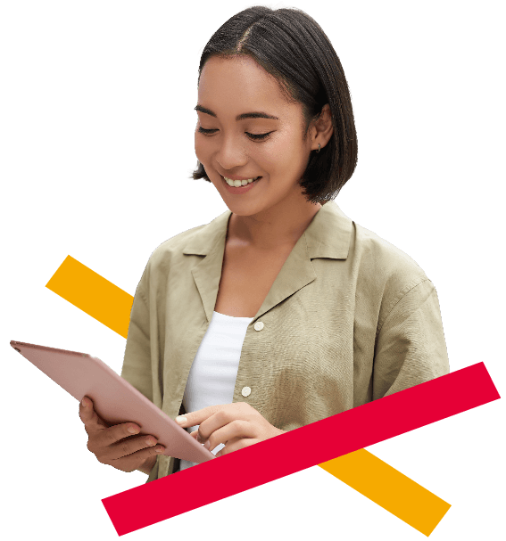 woman on tablet with sparks