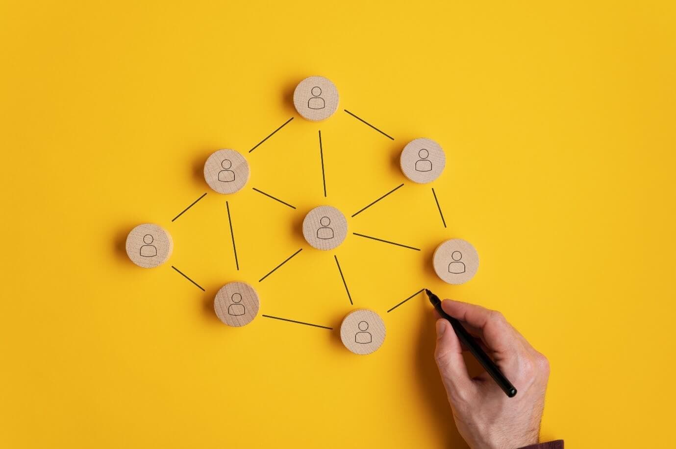 Wooden blocks on orange background 