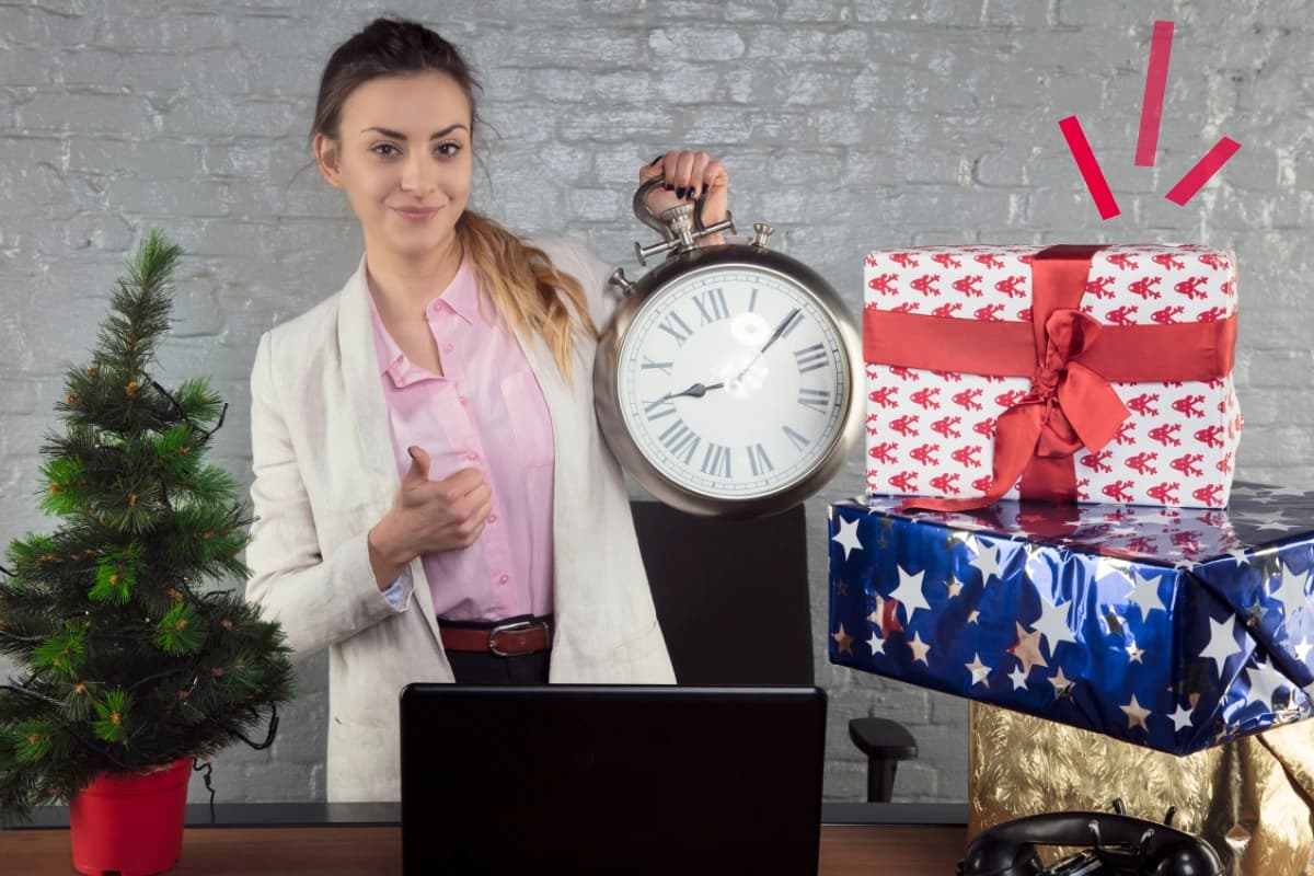 Woman holding clock