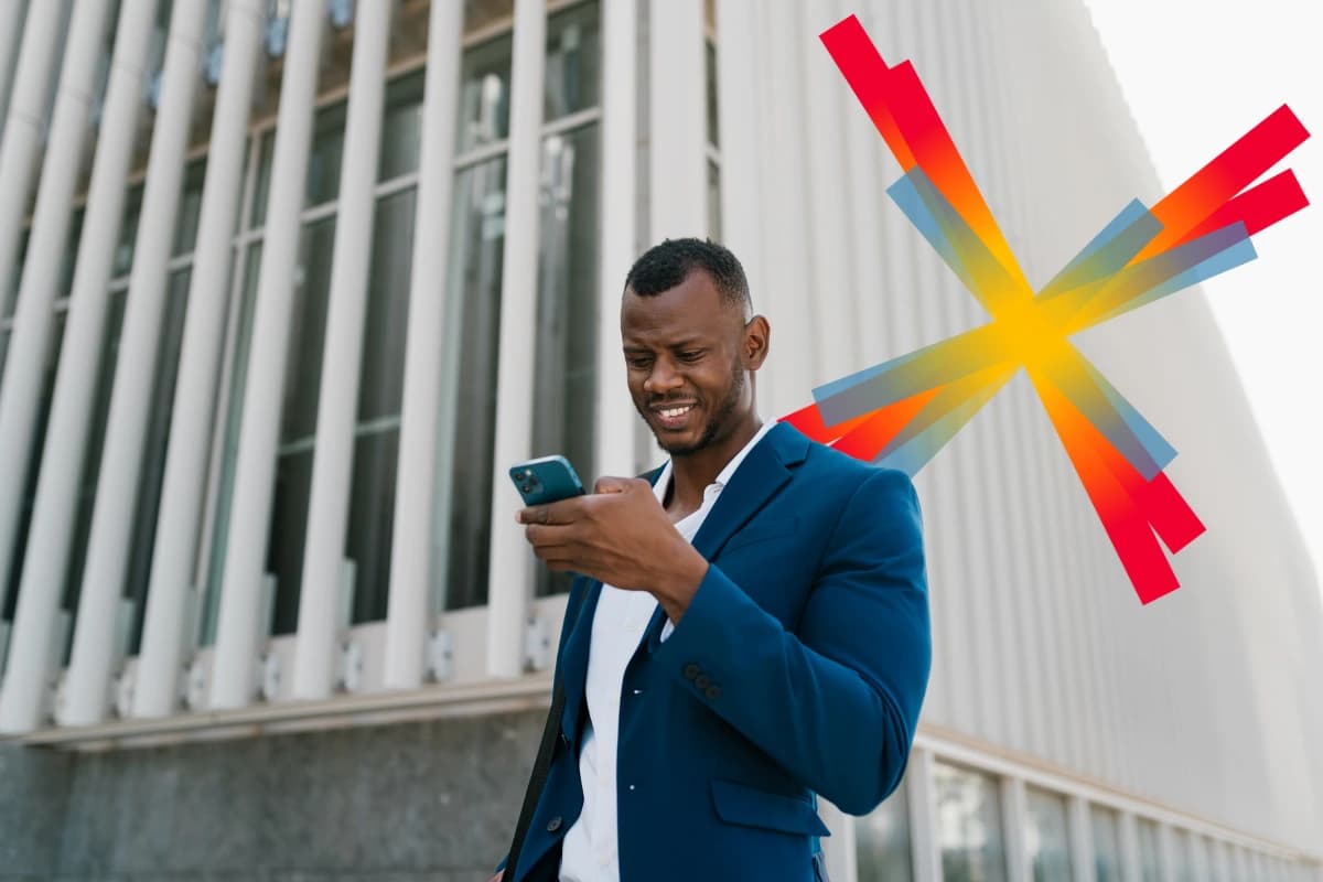 Man on phone outside building