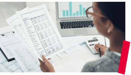 Woman looking at spreadsheets