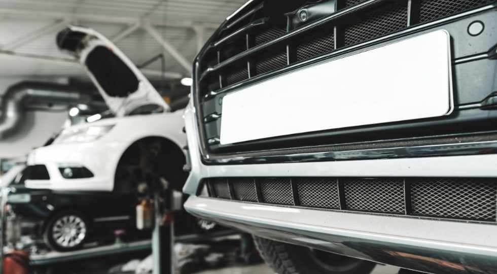 Cars on rack in garage 