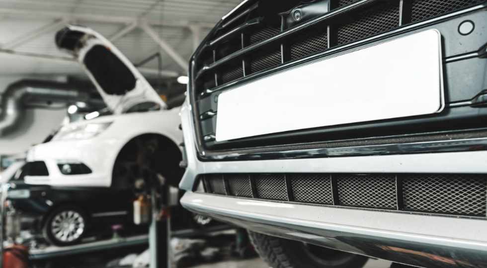 Cars on rack in garage